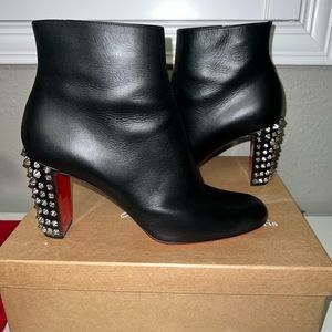 Christian Louboutin Suzy Folk 85 calf spiked leather heeled booties